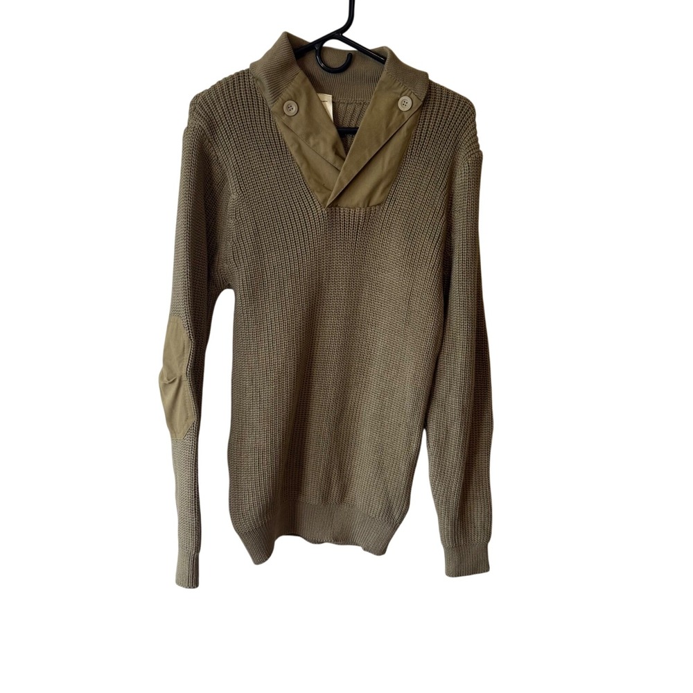 Mens Mechanic Sweater Cotton‎ Olive Green Military Style Button Collar Small